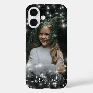 Coque Pour iPhone 16 Bienheureux votre photo entourée d'étoiles étincel