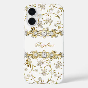 Coque Pour iPhone 16 Bijou diamant or blanc argent Floral
