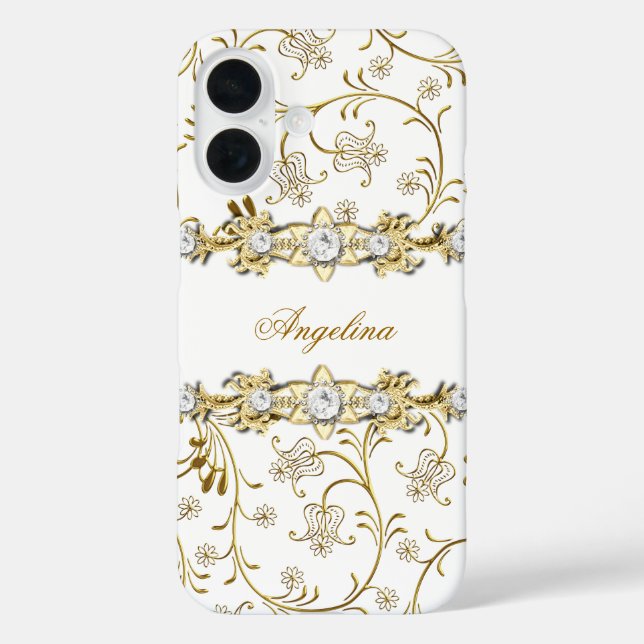 Coques Case-Mate iPhone Bijou diamant or blanc argent Floral (Verso)