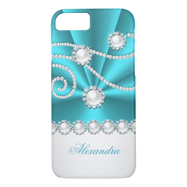 Coques Case-Mate iPhone Bijou diamant turquoise bleu et blanc Faux (Dos)