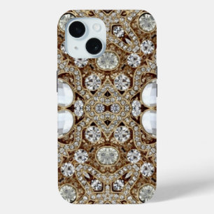 Coque Pour iPhone 15 bijoux champagne diamants or cristal rhinocéros