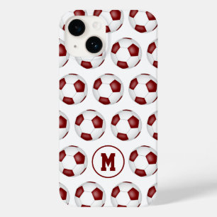 Coque Pour iPhone 14 billes de football blanc marron motif monogrammed