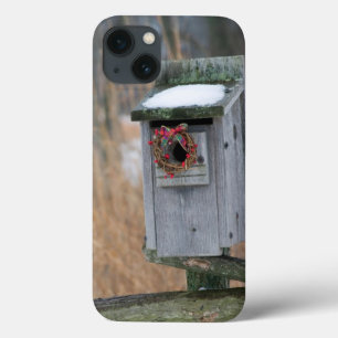Etui iPhone Case-Mate Bird, nest box with holiday wreath in winter