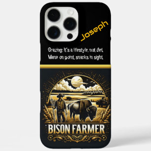 Coques iPhone 16 Pro Max Bison Farmer au coucher du soleil dans les champs