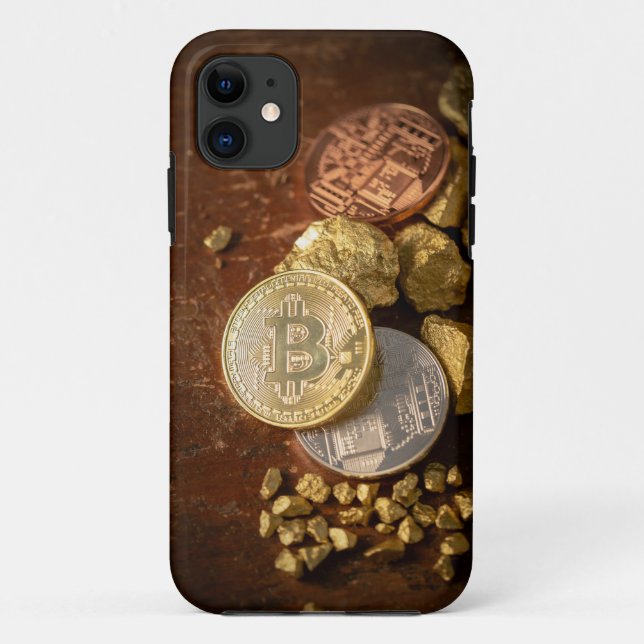 Coques Case-Mate iPhone Bitcoin Cryptomonnaie Blockchain Rustic Gold BTC (Dos)