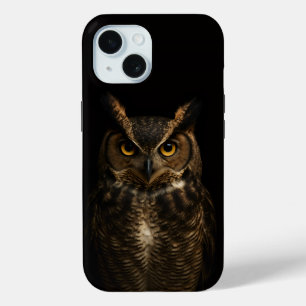Coque Pour iPhone 15 Black 4 Luxe iPhone 15, Golden Amber Eye Owl