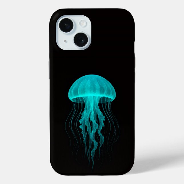 Coques Case-Mate iPhone Black 4 Luxe iPhone 15 Mate, Green Jellyfish (Verso)