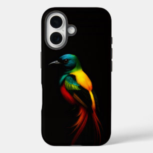 Coque Pour iPhone 16 Black 4 Luxe iPhone 16 Coque-Mate, Rainbow Bird