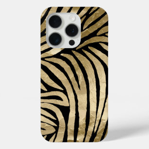 Coque iPhone 15 Pro Black and Gold Glam Zebra Print