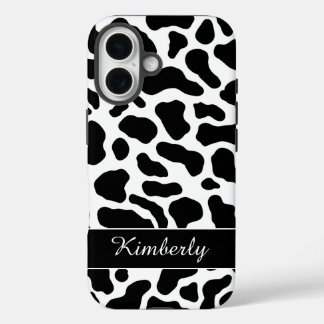 Coque Pour iPhone 16 Black and White Cow Print 