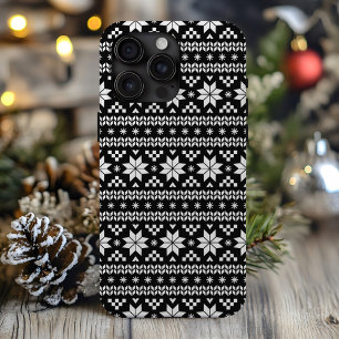 Coque iPhone 15 Pro Max Black and White Fair Isle Sweat de Noël Imprimer