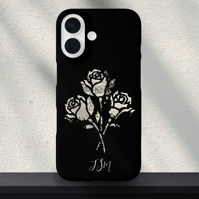 Coques Case-Mate iPhone Black and White Grunge Stamp Roses Initials (Créateur téléchargé)