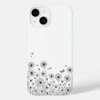 Coque Pour iPhone 14 Black and White Wildflower iPhone 14 Cases