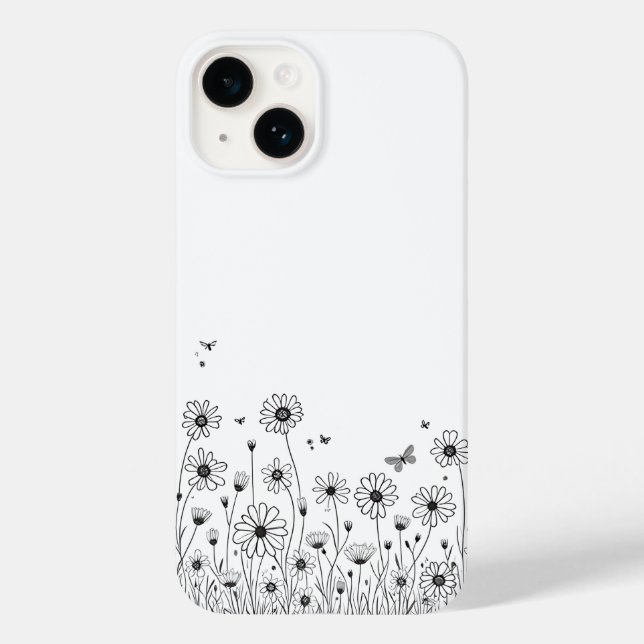 Coques Case-Mate iPhone Black and White Wildflower iPhone 14 Cases (Verso)