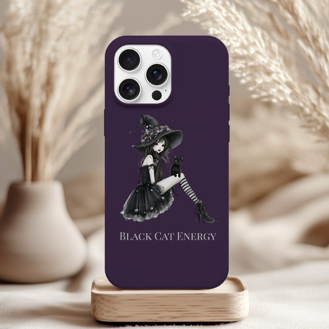 Coques Case-Mate iPhone Black Cat Energy Gothic Witch Phone Case (Black Cat Energy Gothic Witch Phone Case on a neutral boho table.)