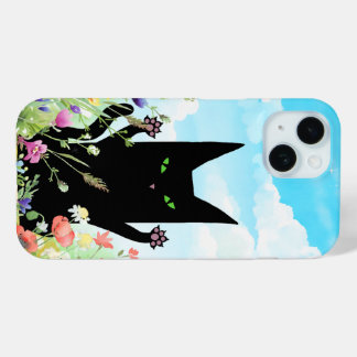 Coque Pour iPhone 15 Black Cat Spring Fever:  Kitty and Flowers