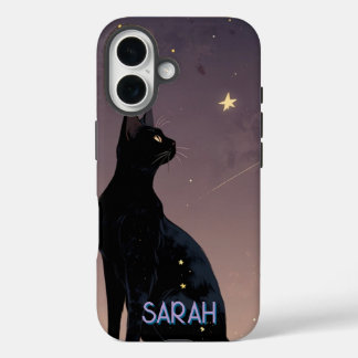 Coque Pour iPhone 16 Black Cat Starry Night Celestial Feline Art Cadeau