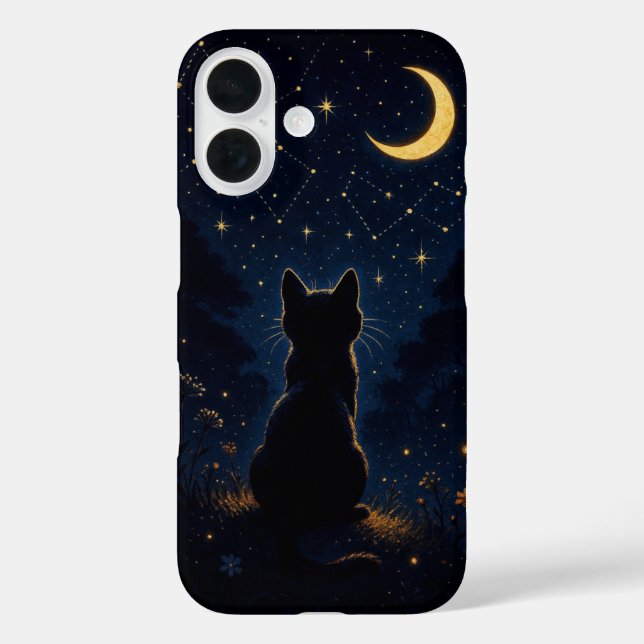 Coques Case-Mate iPhone Black Cat Under Crescent Moon - Magical Night Sky  (Verso)