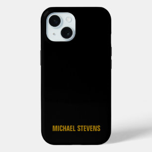 Coque Pour iPhone 15 Black Gold Color Professional Ajouter un nom