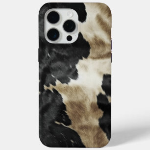 Coque iPhone 15 Pro Max Black Gold Cream Western Cowhide