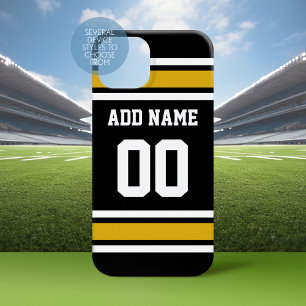 Coque Pour iPhone 16 Black Gold Football Jersey Nom personnalisé Numéro