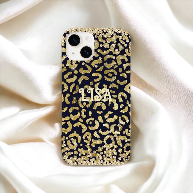 Coques Case-Mate iPhone Black Gold Leopard GlitterNom personnalisé (Créateur téléchargé)