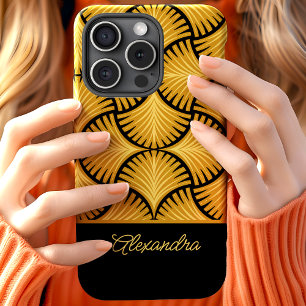 Coque Pour iPhone 15 Black Gold Retro 1920s Gatsby Palms Nom du script