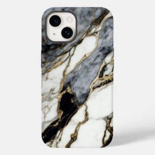 Coque Pour iPhone 14 Black Grey Gold Marble Swirl Abstrait tendance