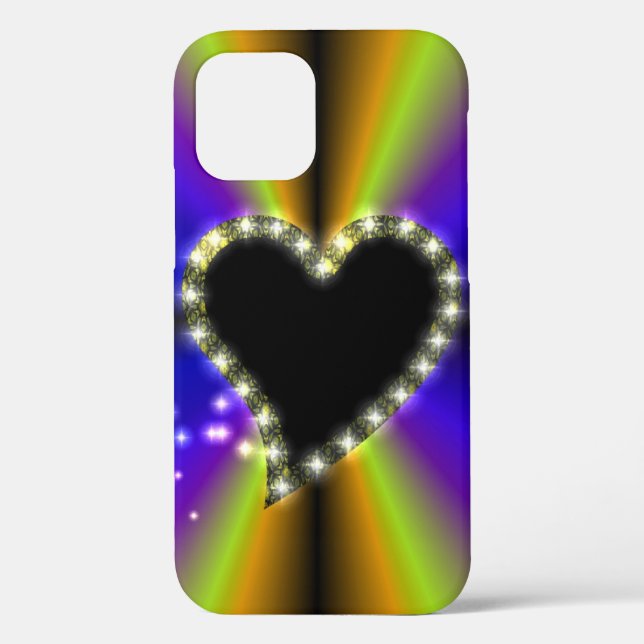 Coques Case-Mate iPhone Black Heart with Stars on Rainbow (Verso)
