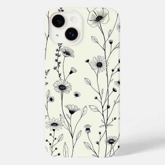 Coques Case-Mate iPhone Black Line Art Floral Cream iPhone Case (Verso)