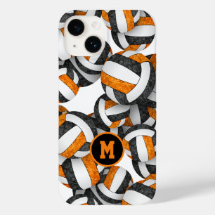 Coque Pour iPhone 14 Black orange monogrammed filles volleyball