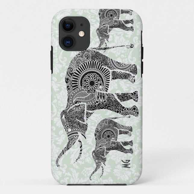 Coques Case-Mate iPhone Black & Pastel Pastel Floral Elephant-Monogram (Dos)