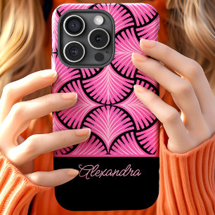 Coque Pour iPhone 15 Black Pink Rétro Années 1920 Gatsby Palmiers Nom S