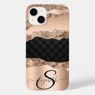 Coque Pour iPhone 14 Black Rose Or Glitter Sequins