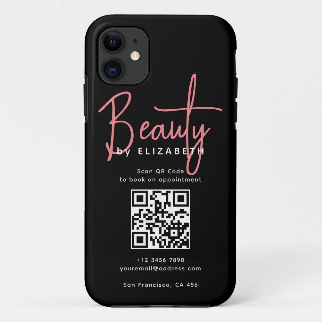 Coques Case-Mate iPhone Black Rose Script Beauté Professional QR Code (Dos)