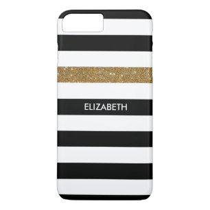 Case-Mate iPhone Case Black Stripes FAUX Gold Glitz et Nom