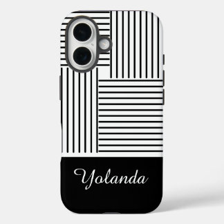 Coque Pour iPhone 16 Black Stripes with Name 
