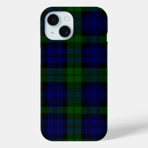 Coque Pour iPhone 15 Black Watch Tartan bleu vert Plaid