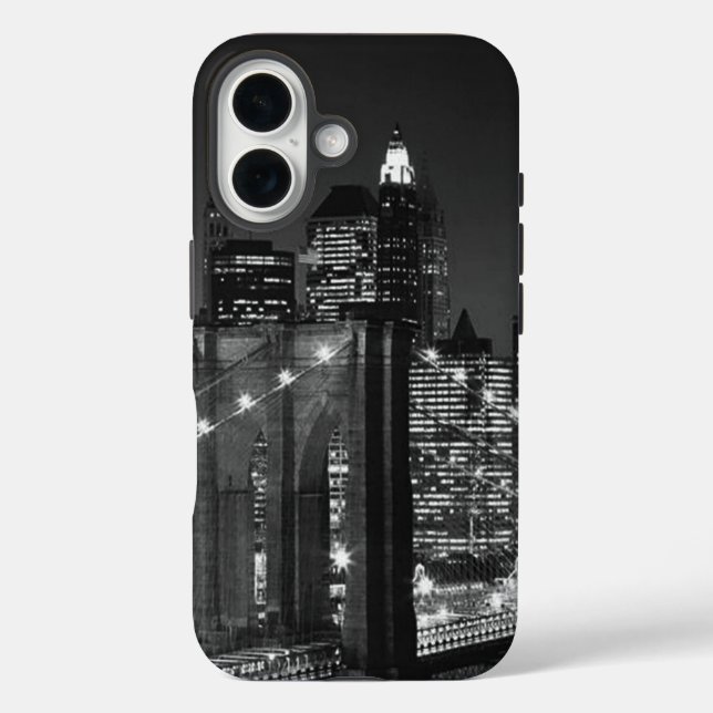 Coques Case-Mate iPhone Black White Brooklyn Bridge New York Nuit (Verso)