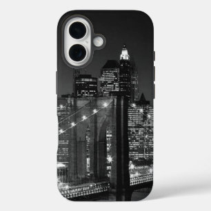 Coque Pour iPhone 16 Black White Brooklyn Bridge New York Nuit