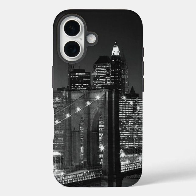 Coques Case-Mate iPhone Black White Brooklyn Bridge New York Nuit (Verso)