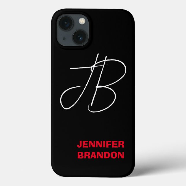 Coques Case-Mate iPhone Black White Red Handwriting Monogramme Ajouter un  (Verso)