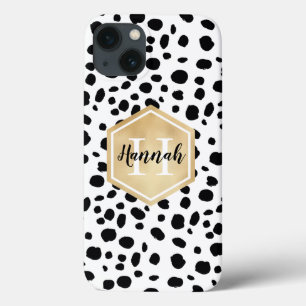 Case-Mate iPhone Case Black White Spots Motif Gold Monogramme