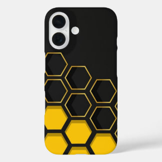 Coque Pour iPhone 16 Black & Yellow Golden Honeycomb Geometric Phone Ca