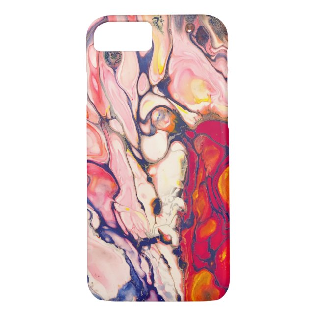 Coques Case-Mate iPhone Blanc d'art abstrait de peinture acrylique et rose (Dos)