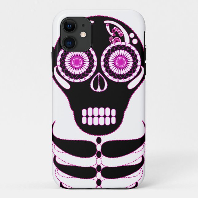 Coques Case-Mate iPhone Blanc de crâne de fiesta de Fuschia (Dos)