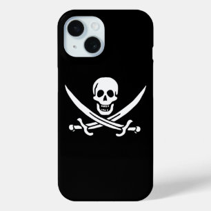 Coque Pour iPhone 15 Blanc, Drapeau Pirate Calico Jack, Crâne & Cutlass