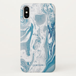 Coques Pour iPhone Blanc et bleu Faux Marbre Moderne Personnalisé