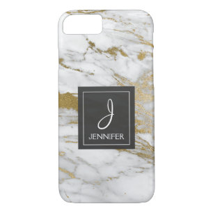 Etui iPhone Case-Mate Blanc et monogramme élégant de marbre d'or