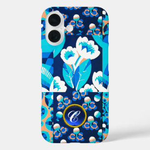 COQUE POUR iPhone 16 BLANC HAWAII FLEURS BLEUES BOULEVERS MONOGRAMME FL